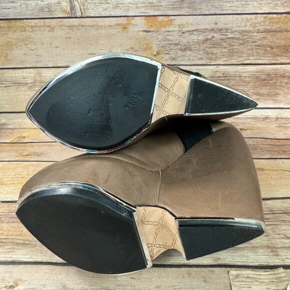L.A.M.B. Womens Taupe Brown Leather Diva Wedge Ankle Boots Size 10M - Picture 8 of 10